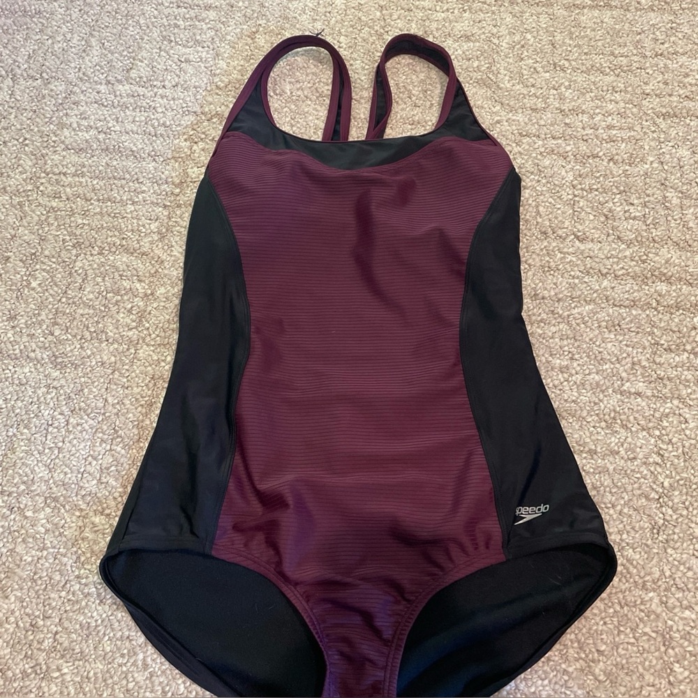 Speedo Maroon and Black One-Piece Swimsuit